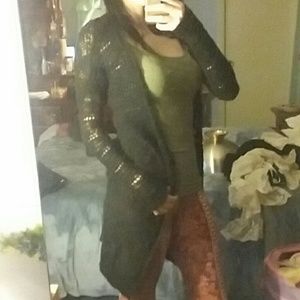 Knee length black knit cardigan